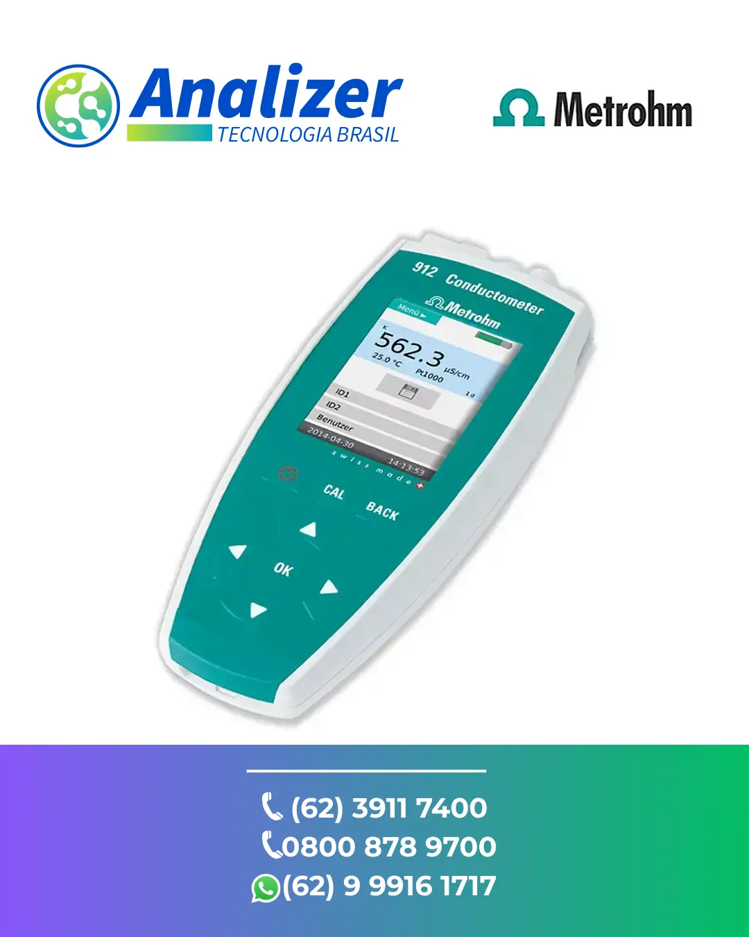 ASSISTÊNCIA TÉCNICA EQUIPAMENTOS CONDUCTÔMETRO PORTATIL 912 METROHM BRASIL