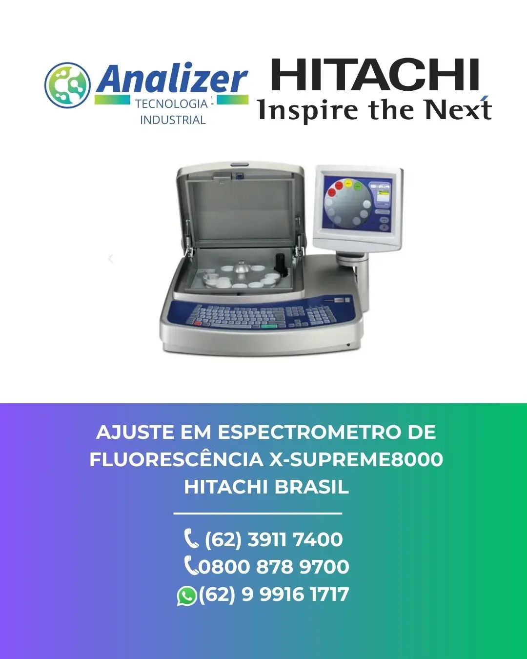 ASSISTÊNCIA TÉCNICA EQUIPAMENTOS ESPECTROMETRO DE FLUORESCÊNCIA X SUPREME8000 HITACHI BRASIL