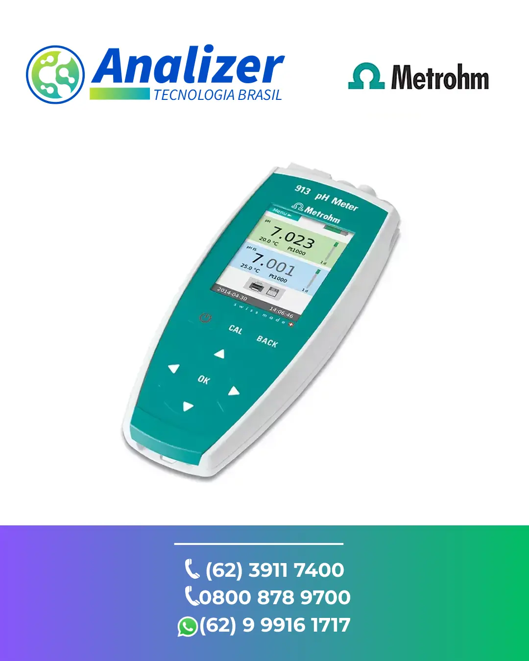 ASSISTÊNCIA TÉCNICA EQUIPAMENTOS MEDIDOR DE PH PORTATIL 913 METROHM BRASIL