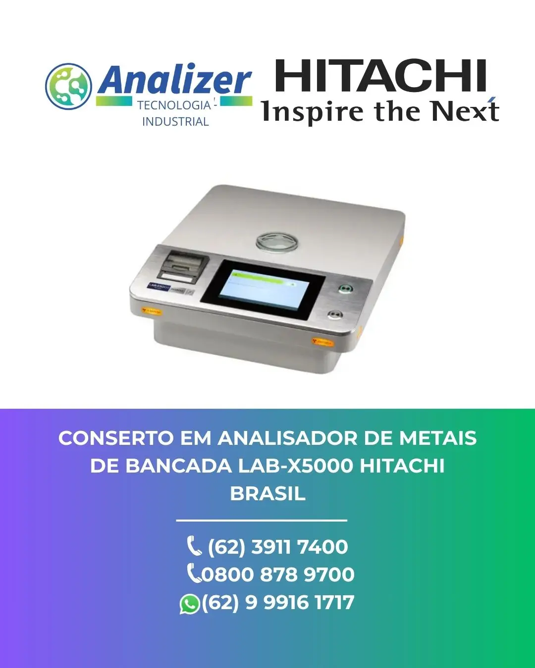 MANUTENÇÃO ANALISADOR DE METAIS DE BANCADA LAB X5000 HITACHI BRASIL