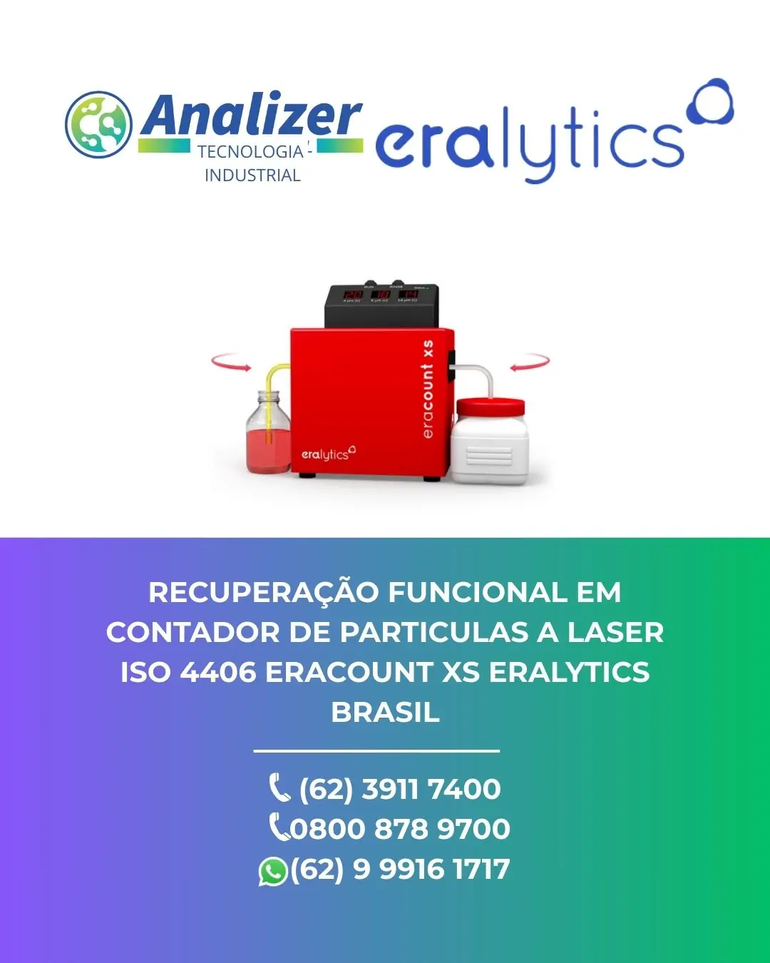 REPARO EM CONTADOR DE PARTICULAS A LASER ISO 4406 ERACOUNT XS ERALYTICS BRASIL
