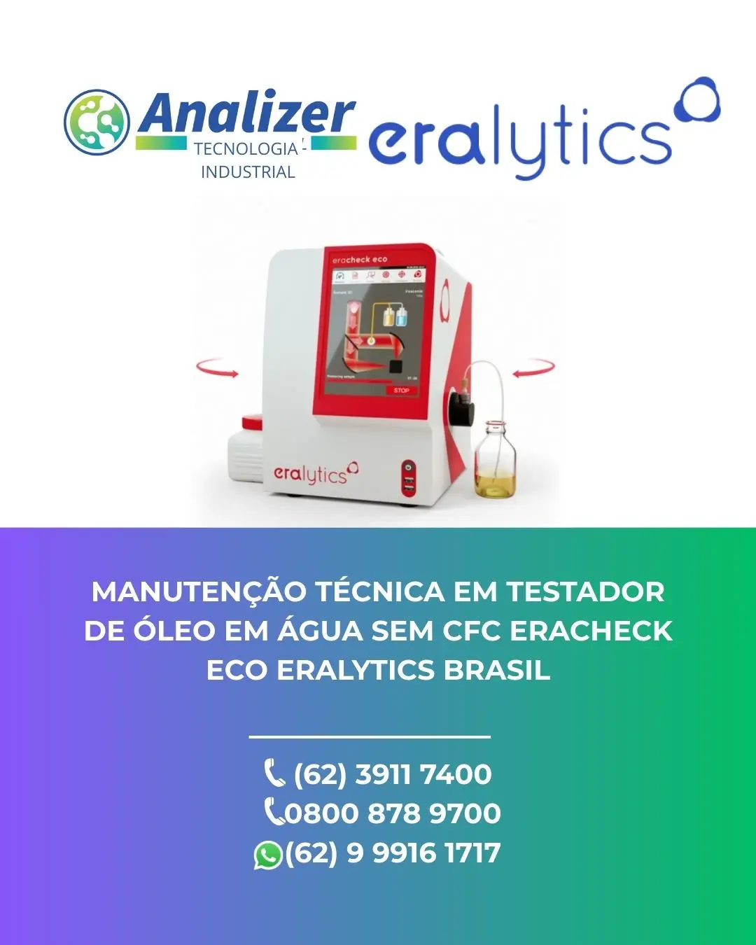REPARO EM TESTADOR DE ÓLEO ÁGUA S CFC ERACHECK ECO ERALYTICS BRASIL