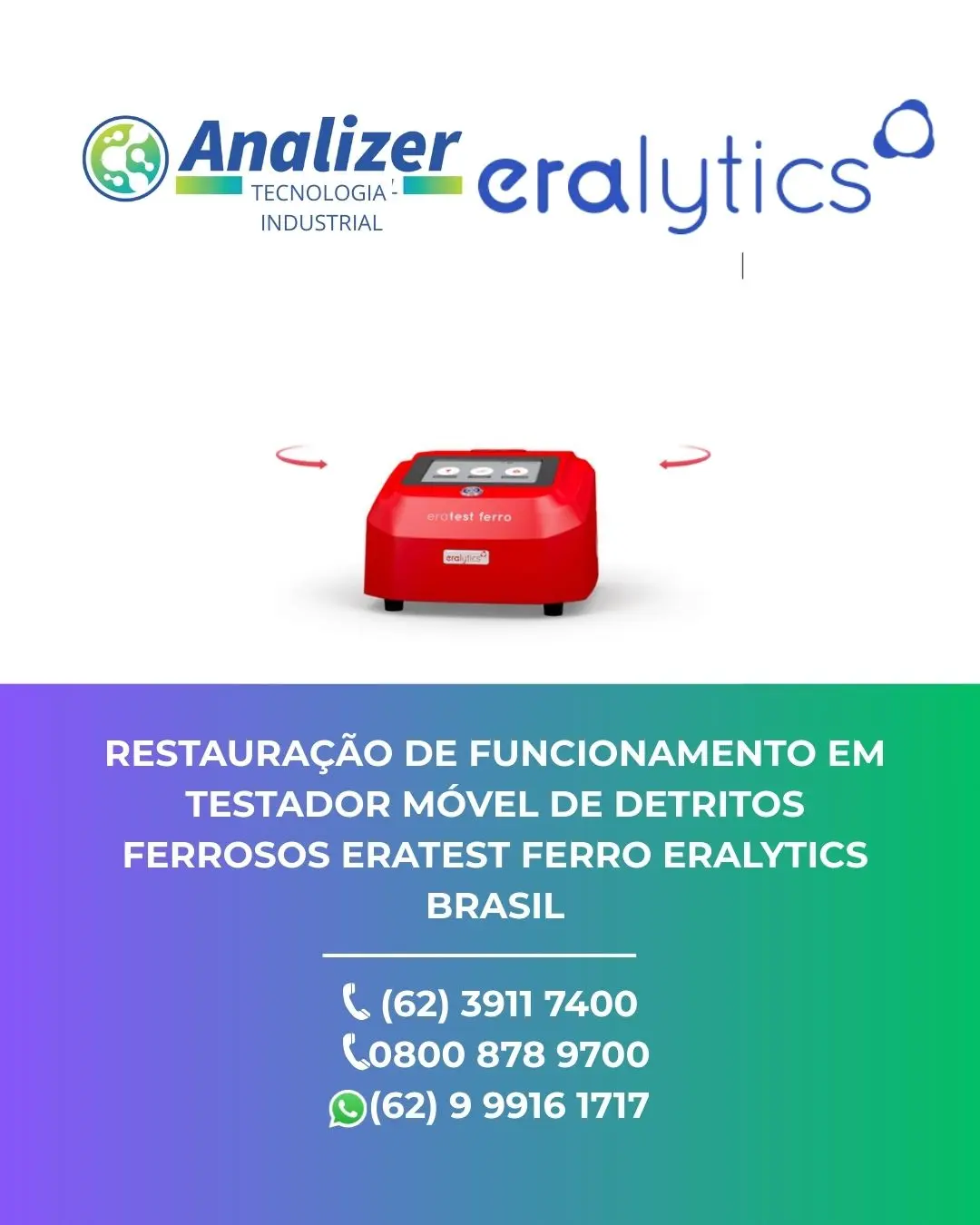 REPARO EM TESTADOR MÓVEL DE DETRITOS FERROSOS ERATEST FERRO ERALYTICS BRASIL