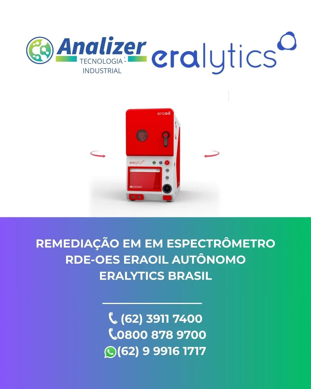 REPARO ESPECTRÔMETRO RDE OES ERAOIL AUTÔNOMO ERALYTICS ESPECTRÔMETRO RDE OES AUTÔNOMO ERALYTICS BRASIL