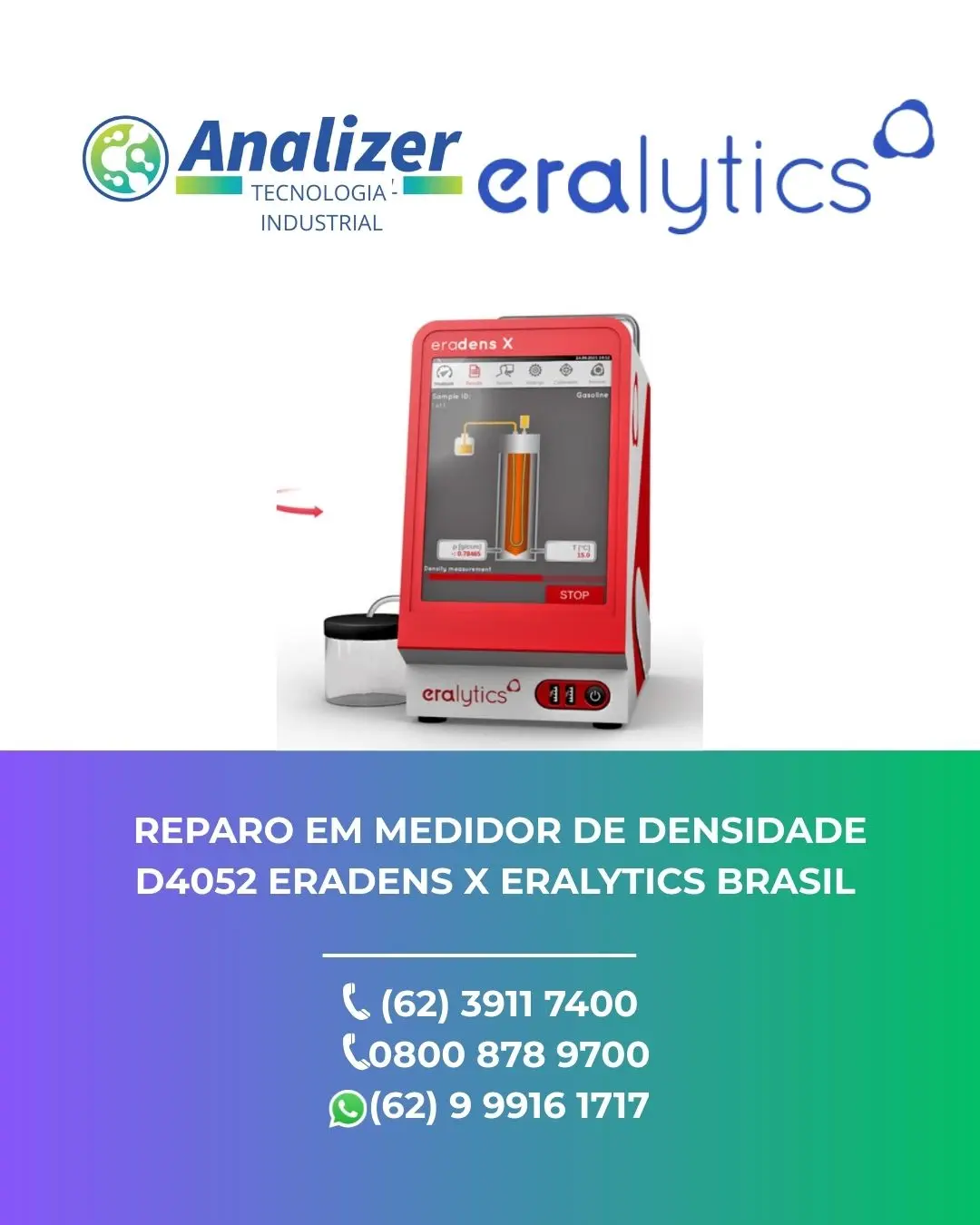 REPARO MEDIDOR DE DENSIDADE D4052 ERADENS X ERALYTICS MEDIDOR DE DENSIDADE D4052 ERADENS X ERALYTICS BRASIL