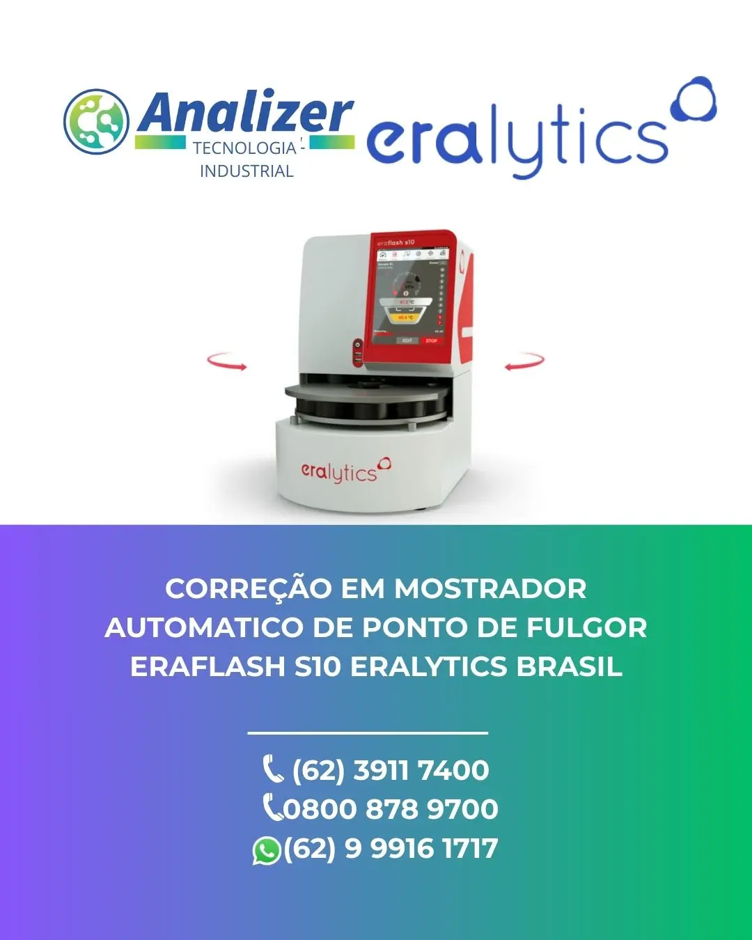 RESTAURAÇÃO MOSTRADOR AUTOMATICO PONTO DE FULGOR ERAFLASH S10 ERALYTICS BRASIL